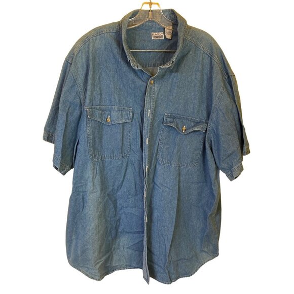 Basic Editions Mens 2X Denim Short Sleeve Button-Down Shirt - Picture 1 of 4